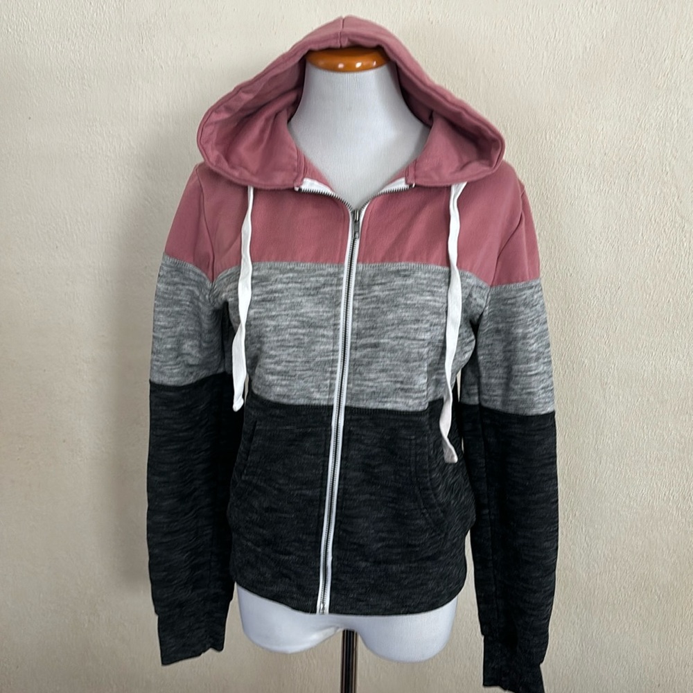 Pink and Gray Zip Up Hoodie